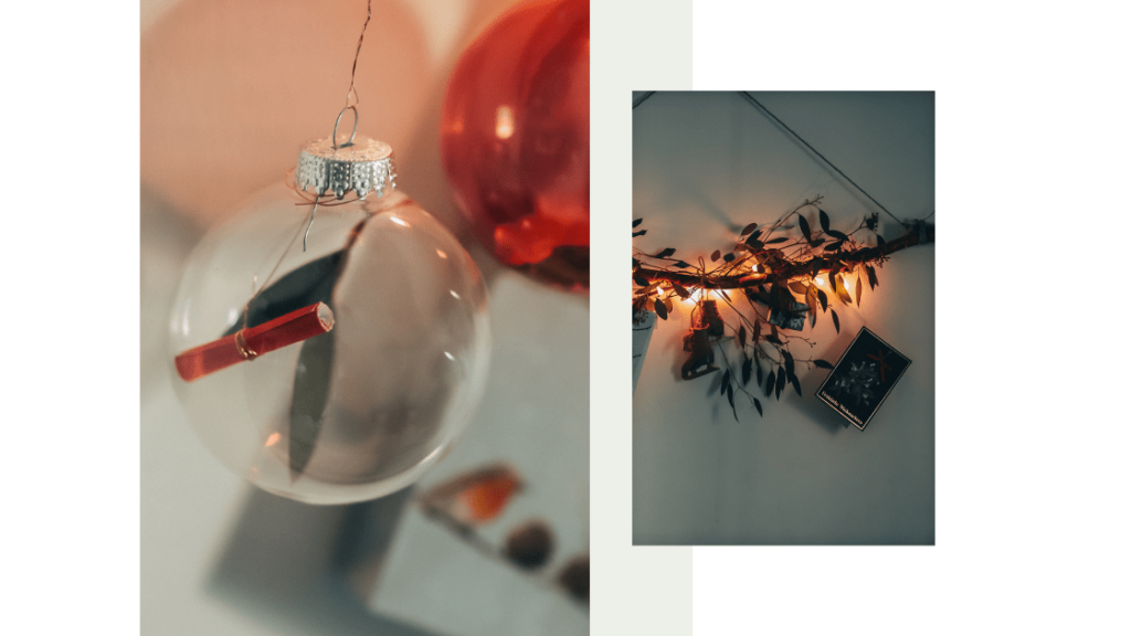 Ein selbstgebastelter Adventskalender aus einem Ast verziert mit einer Lichterkette und Geschenken dran